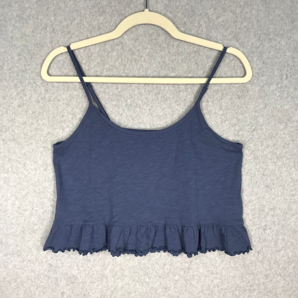 American Eagle Top Womens Small Blue Tank Crop Ruffle Tiered Western Beach Rodeo